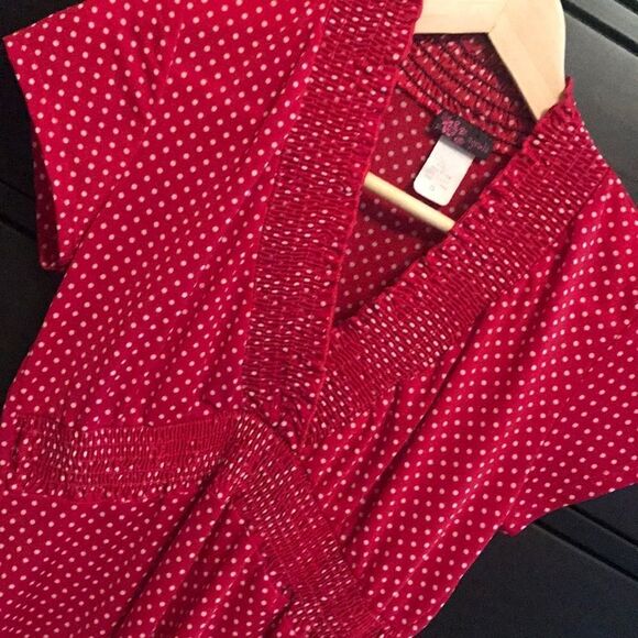 Red and White Polka Dot Semi Sheer Blouse - Size S - Picture 1 of 8